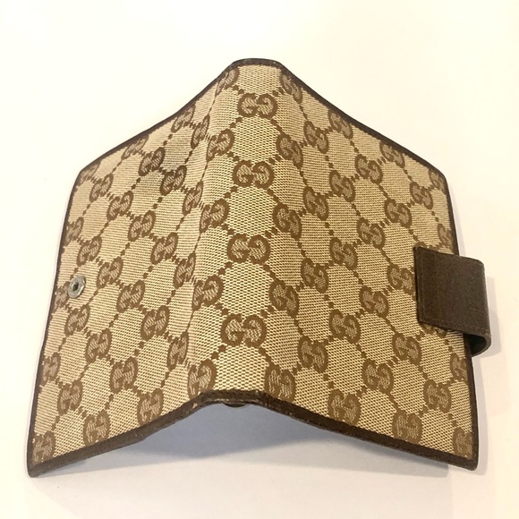 M GUCCI MONOGRAM Leather Canvas Agenda Binder Passport Holder Credit Card Wallet - Picture 4 of 17